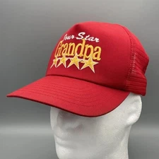 Four Star Grandpa Trucker Hat Snapback Red Mesh Baseball Cap Fathers Day Papa