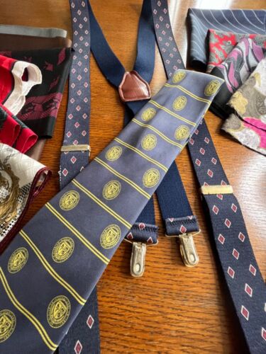 Vintage Silk Men’s Ties, Italy Pocket Squares West Germany Suspenders, 14 Pc Lot - Picture 3 of 9