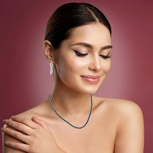 16CT Black Onyx 3MM Tennis 18" Necklace 925 Sterling Silver US STOCK SHIP 1 DAY - Picture 2 of 10