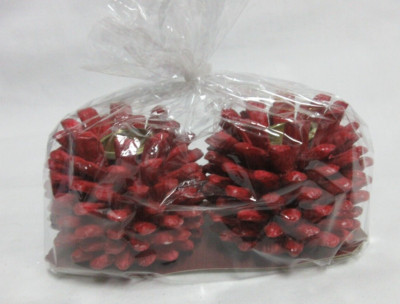 Vintage Pair 2 Red Pinecone Candlehlders Taper Stick Candlestick Candle made wax