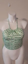Elodie Women's Green/White Zebra Stripe Crisscross Tied Backless Crop Top Size L