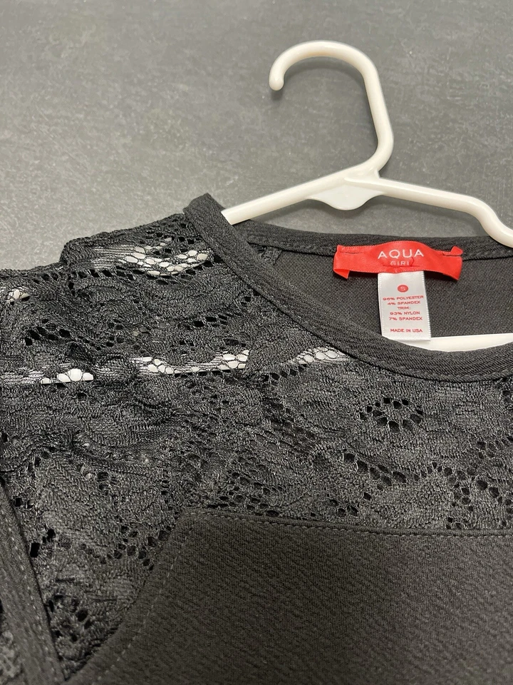 Vestido negro Aqua Girls con detalles de encaje talla pequeña Foto 3 de 4