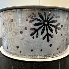 50 Yard CHRISTMAS Silver SnowFlakes WIRE EDGED CRAFT DECORATION Ribbon 63mm