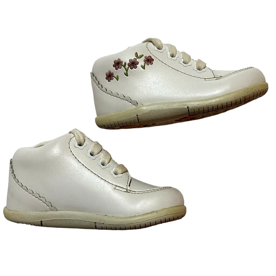 Stride Rite SRT Emilia Leather Shoe Toddler Girls Size 4.5 M White & Pink Floral - Image 2 of 4