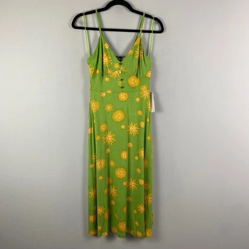 ModCloth Seaside Vacay Slip Dress Size Medium Lime Green Suns Midi Sleeveless