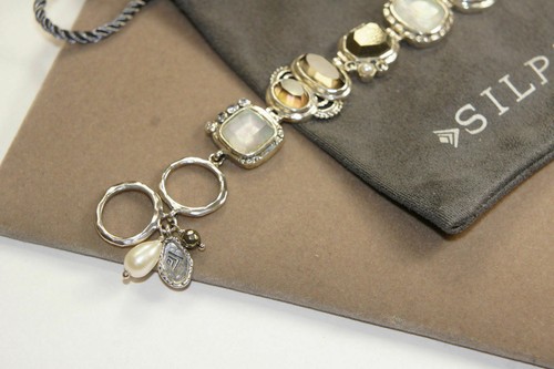 Bracciale Silpada esemplare argento sterling pirite labbro conchiglia vetro zirconi cubici B2790 - Foto 5 di 12