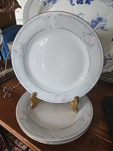 3 Regency Tienshan Fine Porcelain 10.5" Dinner Plates Roses Gold Trim