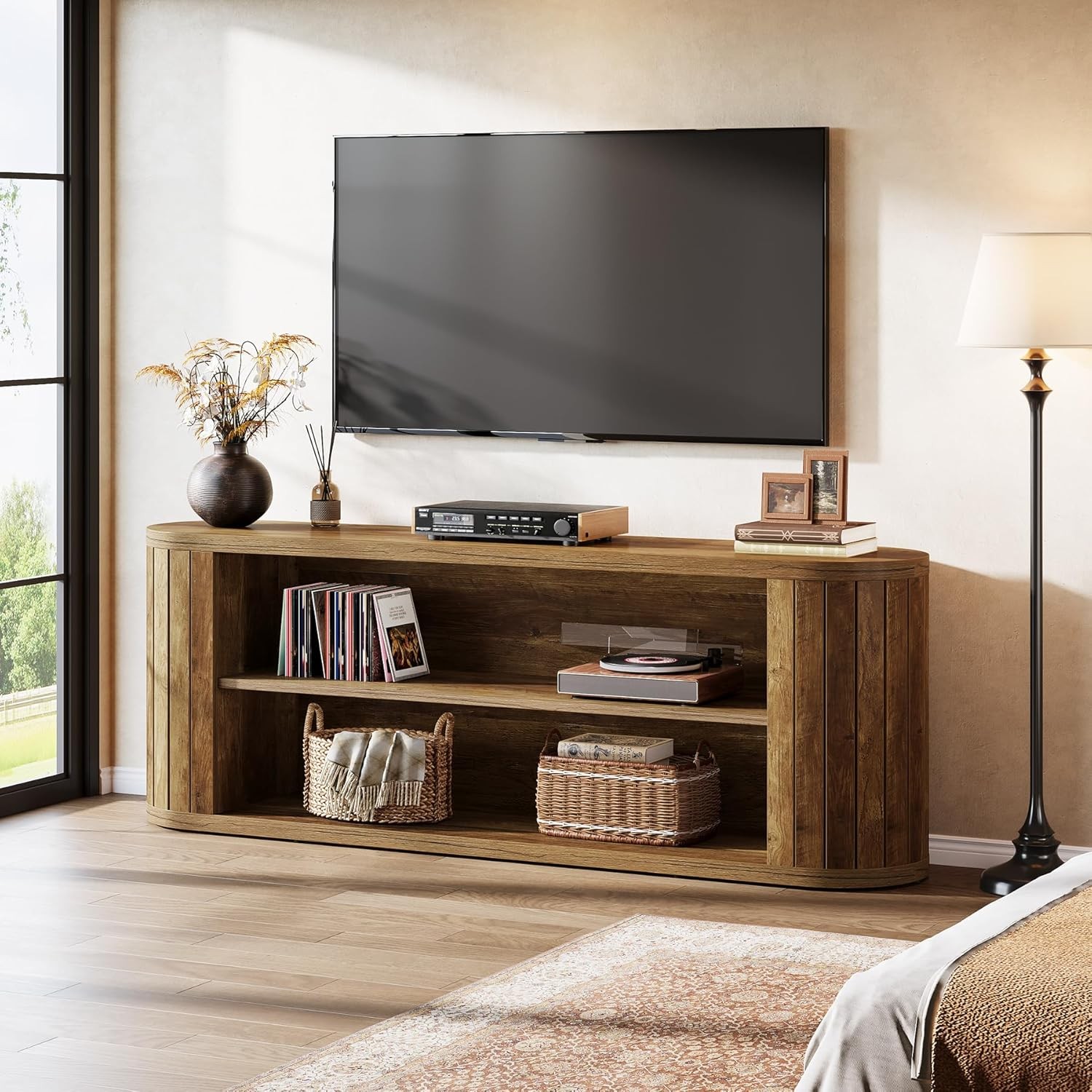For 55/60/65/75-inch Tvs, 3-tier Farmhouse Entertainment Center Console