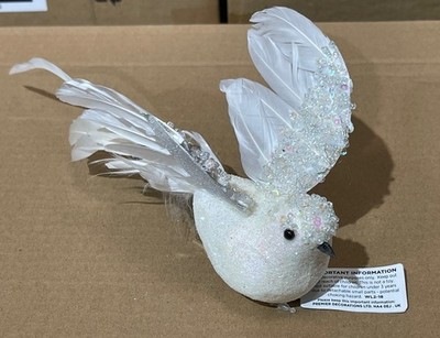 Fliegender Vogel 15 cm ''weiß'' & echte Feder Premier Weihnachtsdekoration Paket x2