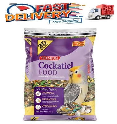 3-D Pet Products Premium Cockatiel Mix Bird Food Seeds, with Probiotics, 9 lb