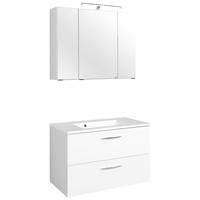 BadezimmermöBel Set Weiß 80Cm Waschtisch Led Spiegelschrank BadmöBel Waschplatz