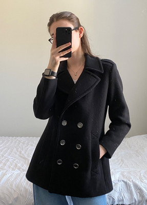 Burberry Brit Women s Black Wool Blend Peacoat Jacket Size US 10 M Double Breast