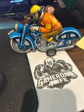 Ballon Cordatic Blue 1960's Vintage Toy Friction Litho Tin Motorcycle  Rider