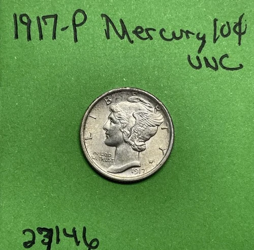 1917-P Mercury Dime 10c Uncirculated US Coin 90% Silver
