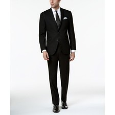 Kenneth Cole Reaction 2 Piece Suit Mens 46L Pants 40W Black Business Casual NWT