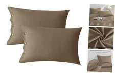  Pillowcases Standard Set of 2 Cotton Button Pillow Standard(20"×26") Khaki