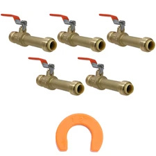 5 Pack XFITTING Push Fit 1/2" x 1/2" Push Fit Slip Ball Valve with 1 Clip