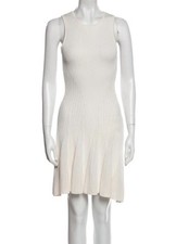 Women Casual RONNY KOBO White Neutral Knit Crew Neck Knee-Length Dress S