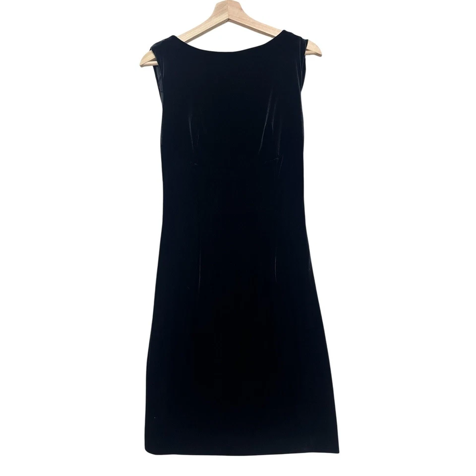 复古 90 年代黑色天鹅绒斗篷背部无袖鸡尾酒紧身连衣裙 6 码 — 第 2/4 张图片