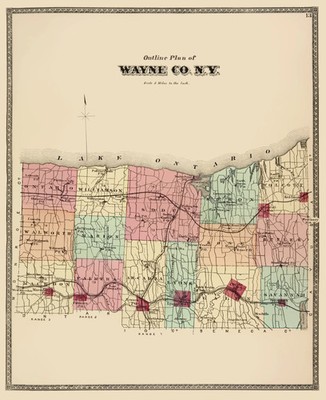 Historic County Map - Wayne County New York - Beers 1875 - Vintage Wall Art