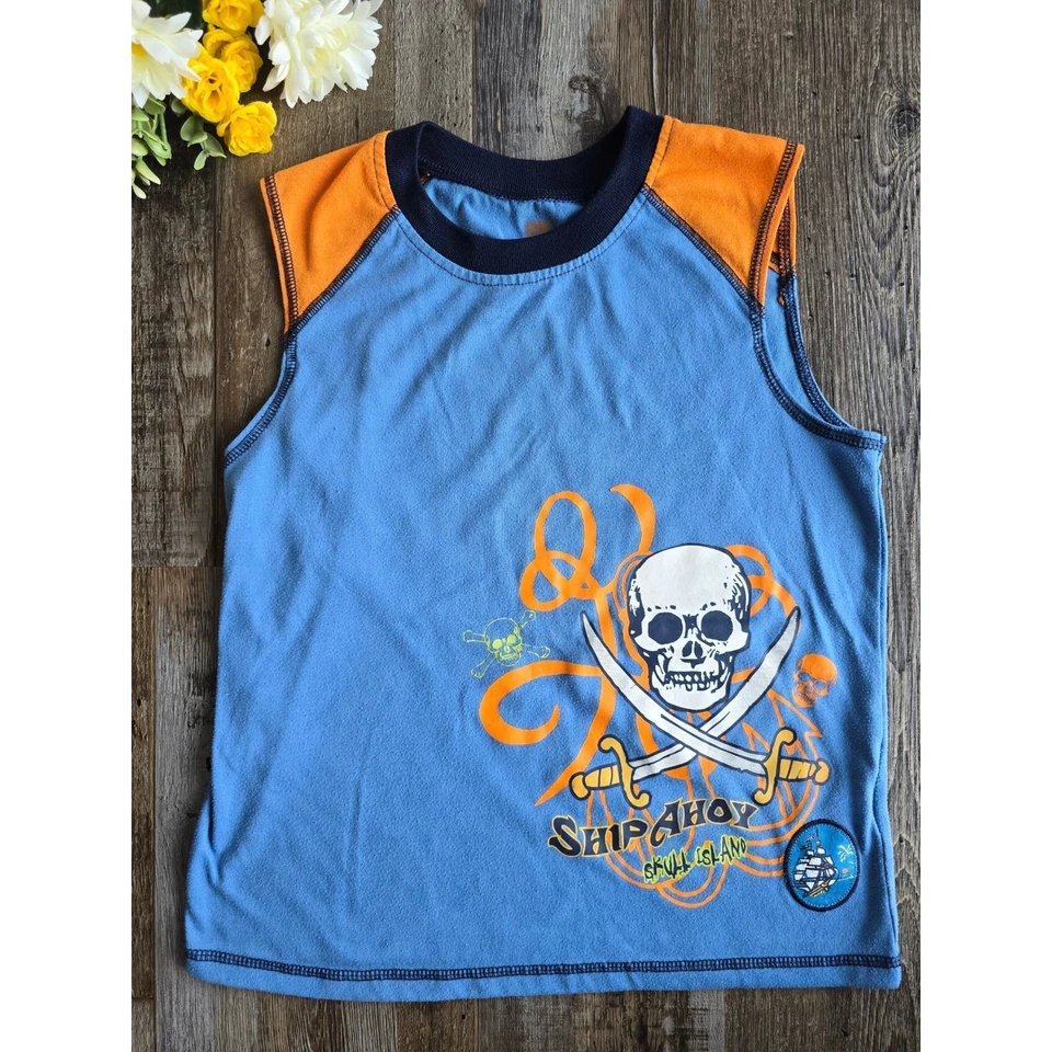 Conjunto de pijama pirata Y2K Faded Glory para niños camiseta sin mangas pantalones cortos azul M 8/10 Foto 2 de 4