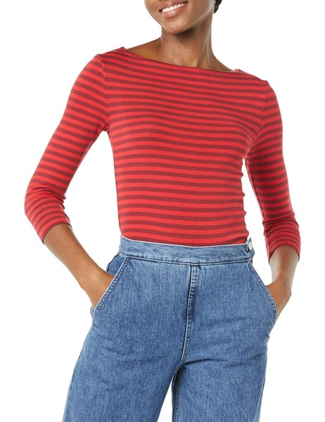 Amazon Essentials Damen 3/4-Arm Bateau-T-Shirt Rot/Burgunder-image