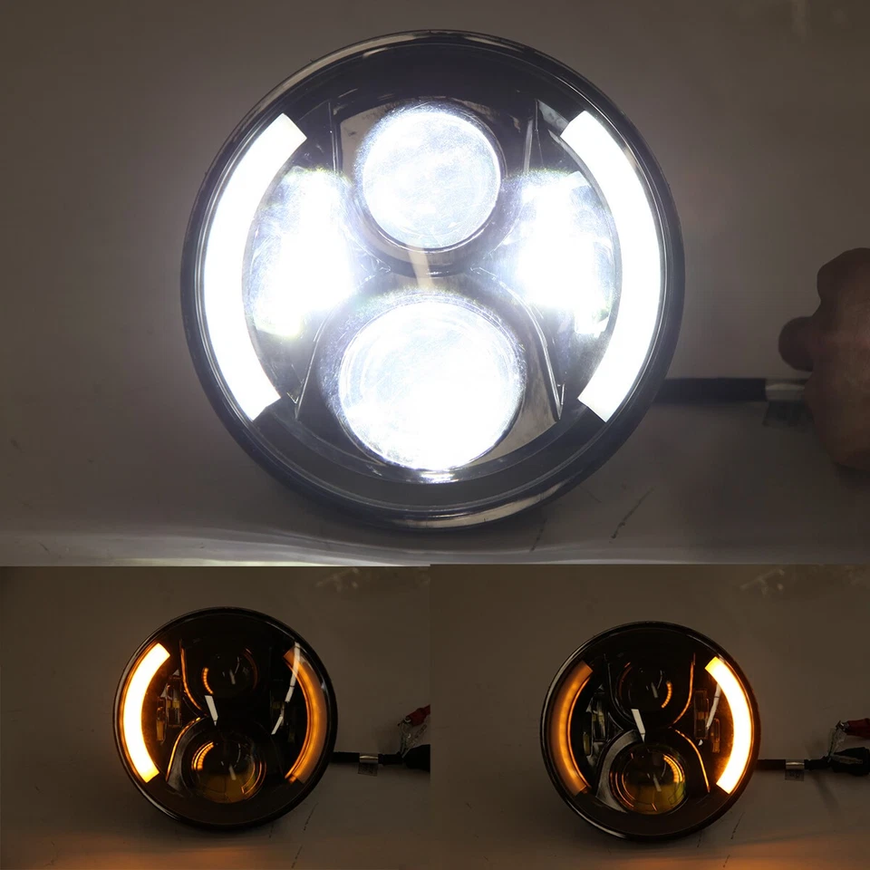 Farol de motocicleta branco DRL anel O com sinais de mudança de direção EUA para Buell X1 LED 7" - Imagem 3 de 4