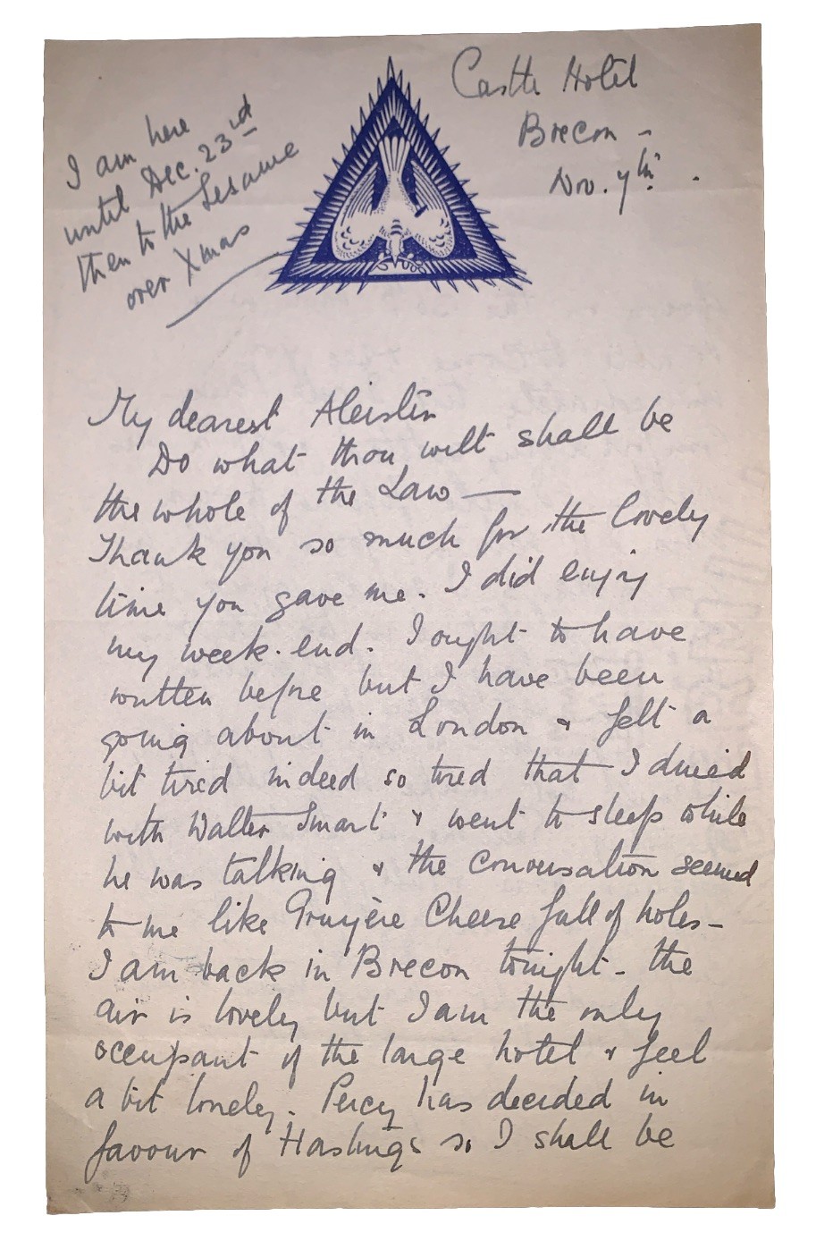 HANDWRITTEN LETTER FROM LADY FRIEDA HARRIS TO ALEISTER CROWLEY, OCCULT, THELEMA