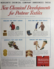 1944 Monsanto Chemicals Plastics Serving Industry Postwar Textiles VTG Print Ad