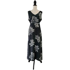 Vintage 90s Gray Floral Tie-Back Sleeveless Dress Size 10 Whimsigoth Grunge
