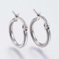 Surgical Stainless Steel Silver Sleek Round Minimalist Hoop Earrings 15mm