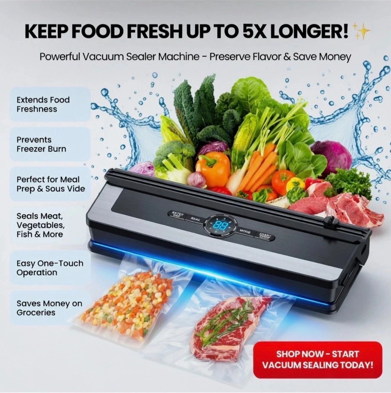 8 in 1 Food Vacuum Sealer Machine (Black)