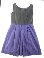 Tahari Women’s Dress 16 Black Purple Lace Fit & Flare Sleeveless Cocktail $188