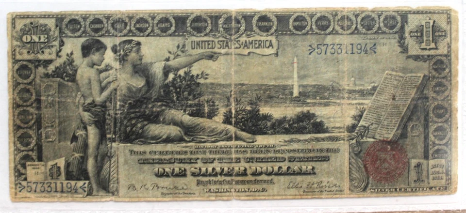 1896 $1 Dollar Silver Certificate FR 225 EDUCATIONAL NOTE, PCGS 15 SCARCER COMBO - Image 3 of 4