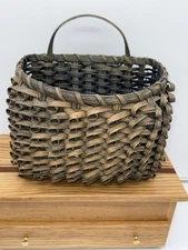 Rustic Woven Wall Hanging Basket Looped Weave Handle Dark Reed Farmhouse Decor