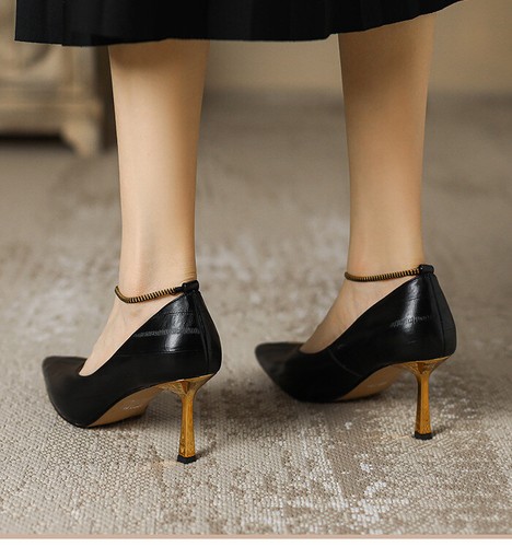 Womens Fashion Court Shallow Shoes Leather Pointy Toe Zipper T-Strap High Heel - Picture 4 of 16