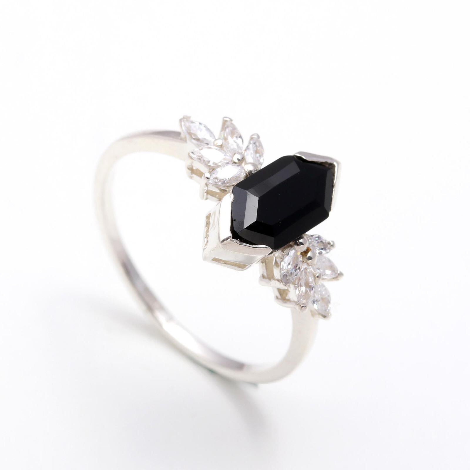 Black Onyx Engagement Ring in 925 Sterling Silver - Custom Sizes Available