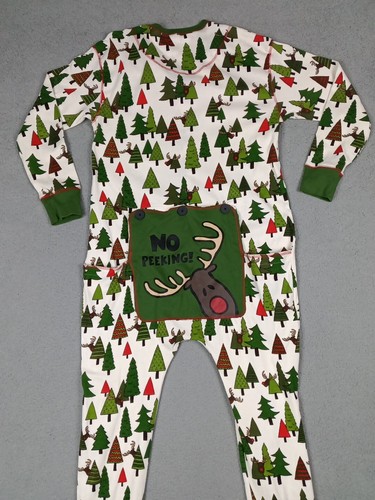 Lazy One 100% Cotton Size L Flap Jack Pajamas Green Christmas Trees One Piece - Picture 9 of 15
