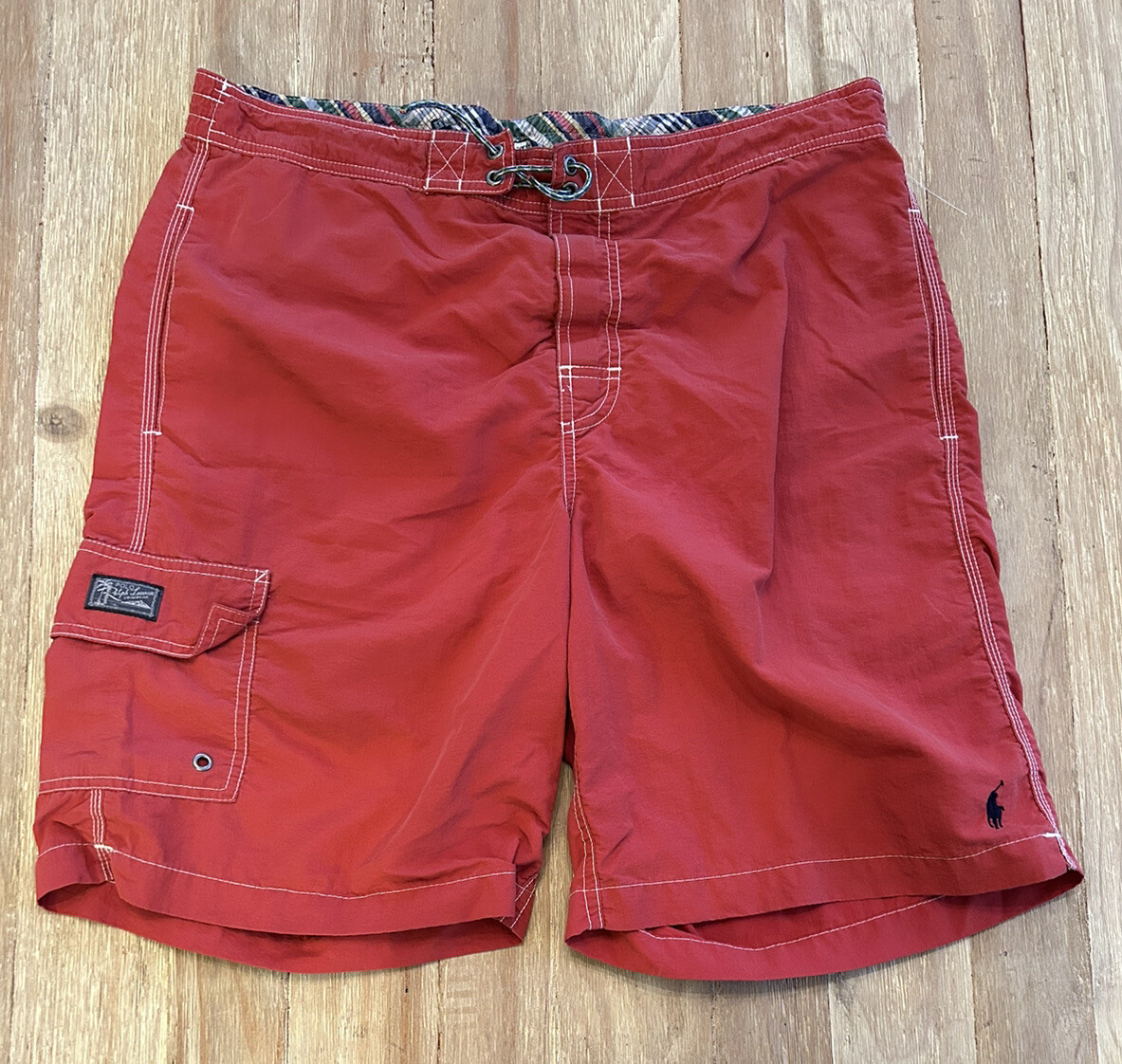 Vintage Polo Ralph Lauren Mens Medium (waist 36) Red Board Shorts Nylon