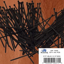 100 8" 3.5x200mm BLACK Wire Cable Ties Nylon Plastic Zip Wrap Loop Self Locking