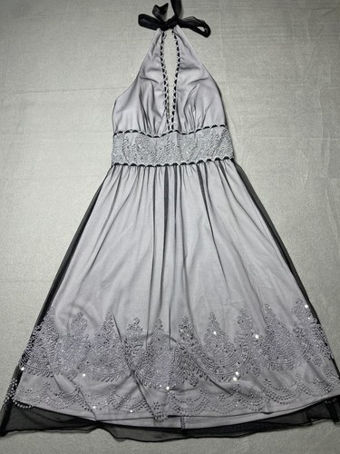 Vtg Y2K Dress Whimsygoth Goth Prom Grunge Fairy Silver Halter Sz 3 Sparkles Punk - Picture 3 of 24
