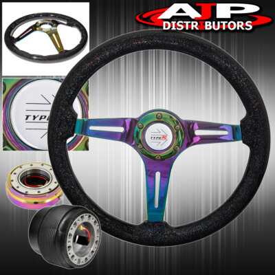 Quick Release + Metallic Gloss Black Neo Chrome Steering Wheel For 95-00 Eclipse