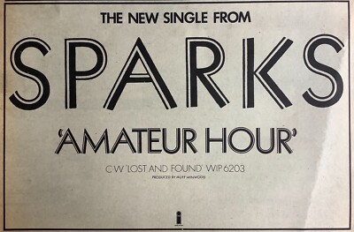 SPARKS + AMATEUR HOUR + 1974 + ORIGINAL MUSIK PROMO WERBUNG