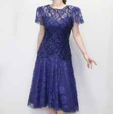 Vintage 80s Drop Waist Party Dress Midi Length Lace Dress by HW Collections