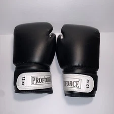 Pro Force Boxing Gloves Black Faux-Leather Breathable, Briefly Worn