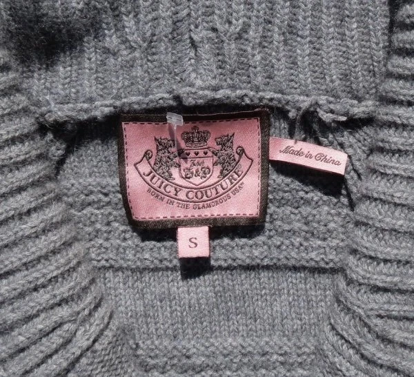 Suéter Cárdigan Largo Tejido Grueso Lana Cachemira Gris JUICY COUTURE Talla XS S Foto 4 de 4