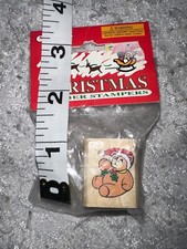 Vtg MINI Noteworthy Wooden Stamp Christmas bear with hat NEW sealed