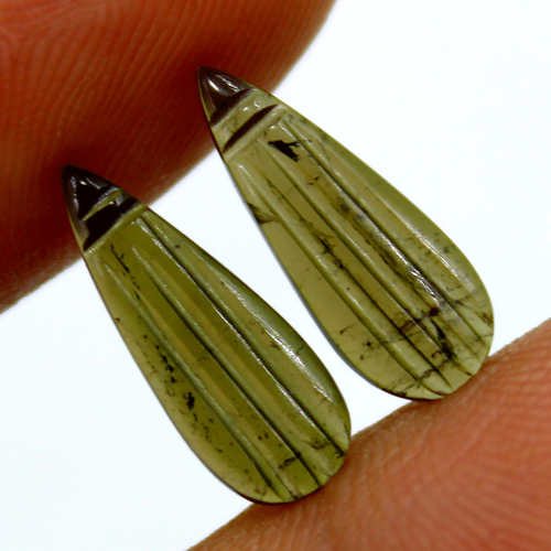 2 Pairs/4 Pcs Natural Green Tourmaline 15.4mm-15.6mm Hand Carved Loose Gemstones - Picture 5 of 11