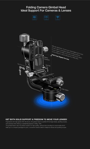 Leofoto PG-2 Folding Gimbal Head Tripod Head for Camera & Lens | Arca Compatible - Picture 9 of 11
