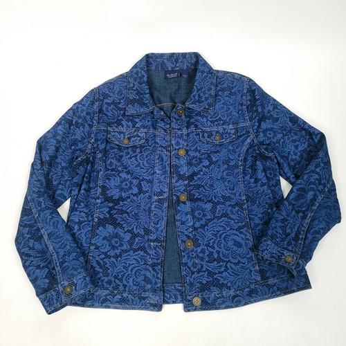 Gloria Vanderbilt Womens Jacket Large Blue Floral Button Up Pocket - Picture 3 of 12